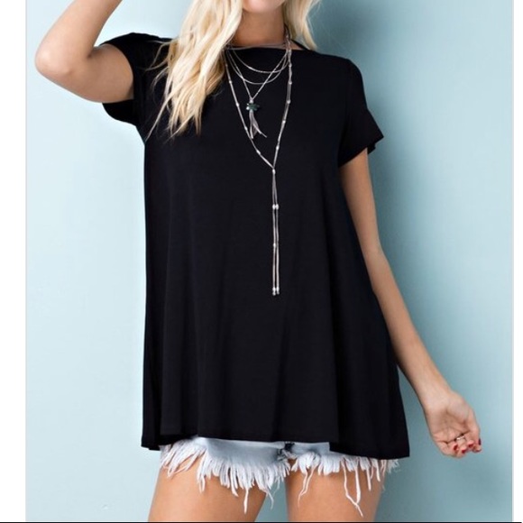 NEW Rayon Black Modal Knit Top Back Cut Out - Picture 2 of 4